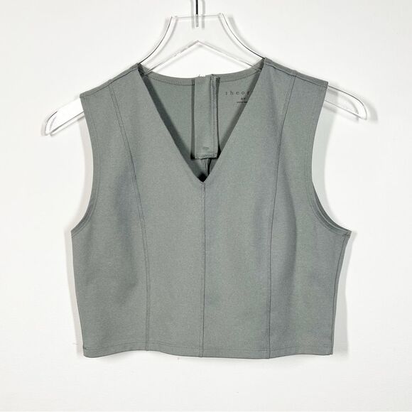 Theory Women’s Size Small Zeen Shift Faux Suede Crop Sleeveless Grey Top - Picture 8 of 8